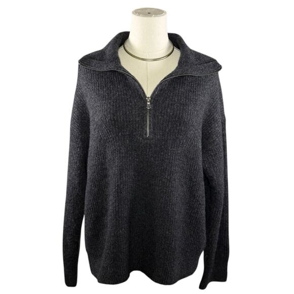 J.Crew Wool Blend Half-Zip Sweater | Gray Unisex Minimalist Ribbed | M - Picture 9 of 10